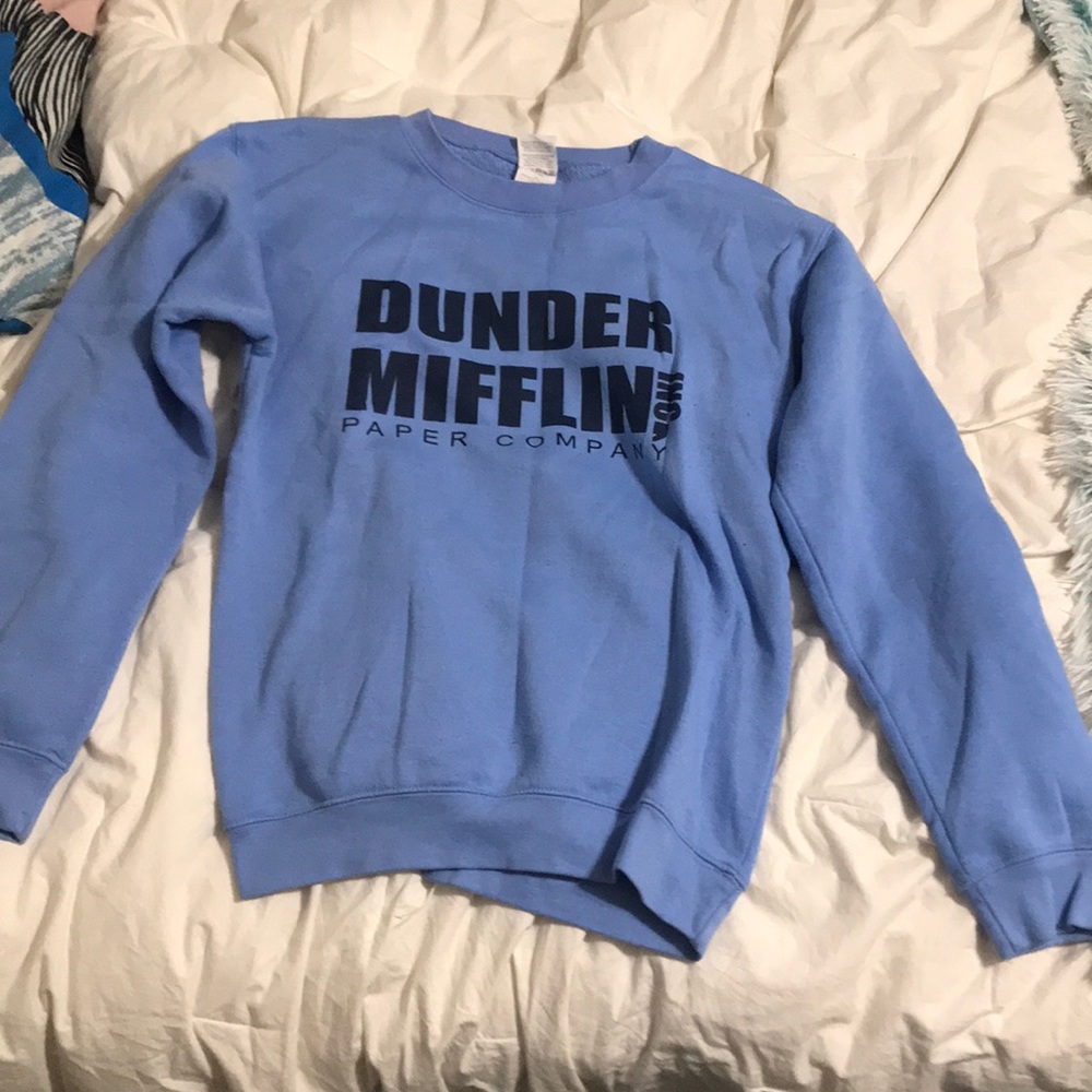 Blue Dunder Mifflin sweatshirt from the Office